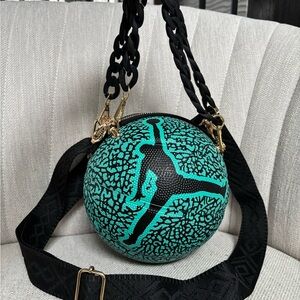 NIKE 7” Black Teal Basketball Crossbody Bag (Black Handles)